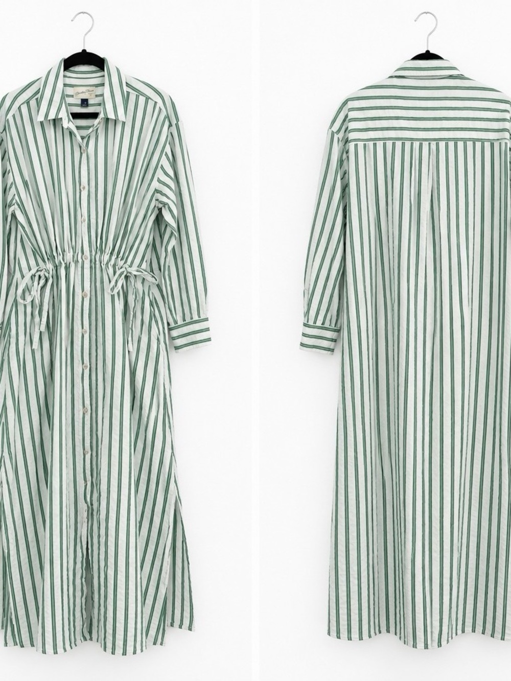 Universal Thread Green and White Striped Maxi Shirt Dress